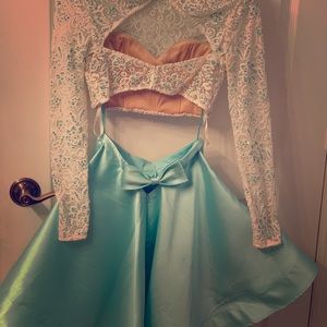 2pc. La Femme White and Aqua party formal dress
